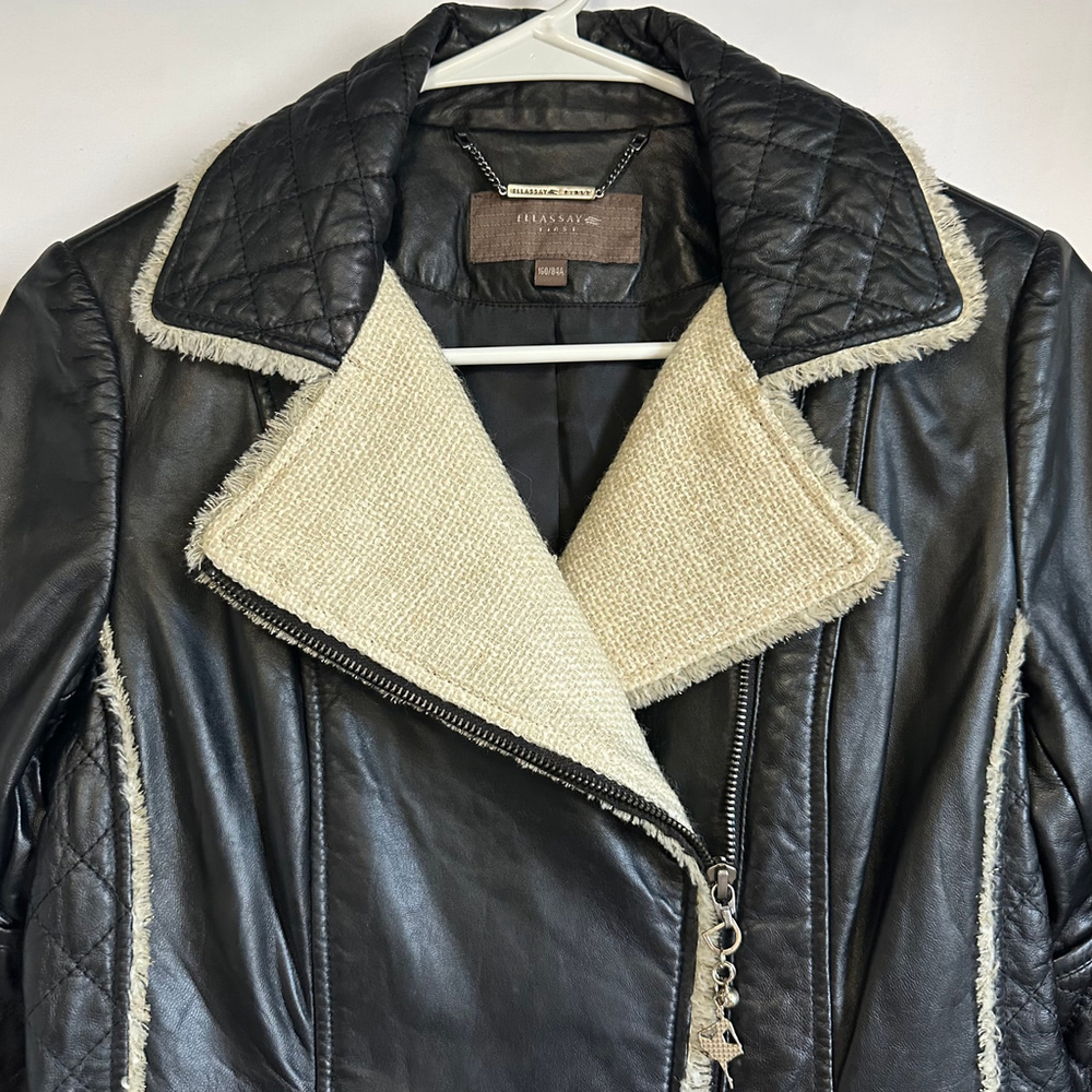 ELLASSAY FIRST Lambskin Leather Tweed BLACK Quilted MOTO Biker JACKET WOMENS M - Picture 2 of 13